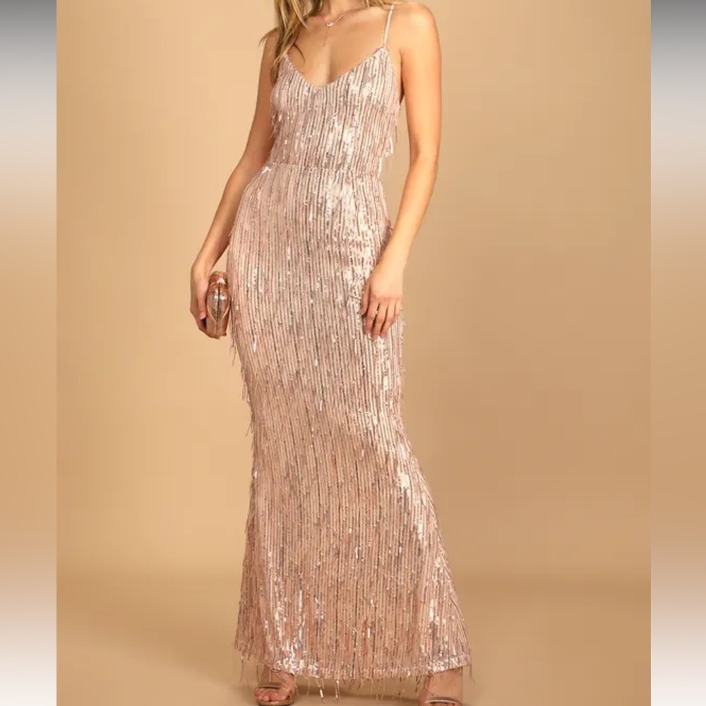 Lulu's Rose Gold Sequin Maxi Dress